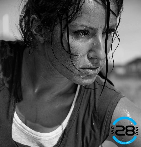 girl sweating after workout looking tough